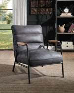 Nignu Gray Top Grain Leather Accent Chair