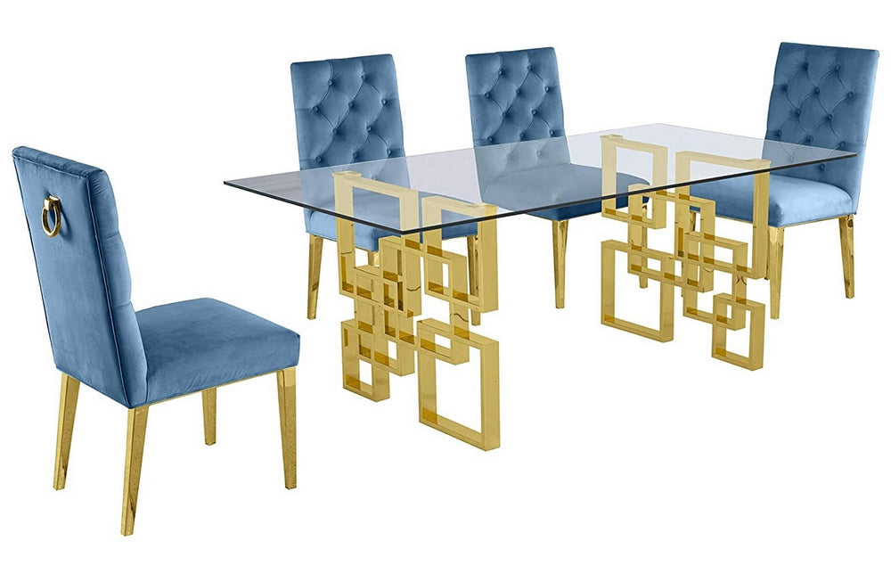 Nikola 5-Pc Gold/Teal Blue Dining Table Set