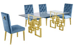 Nikola 5-Pc Gold/Teal Blue Dining Table Set