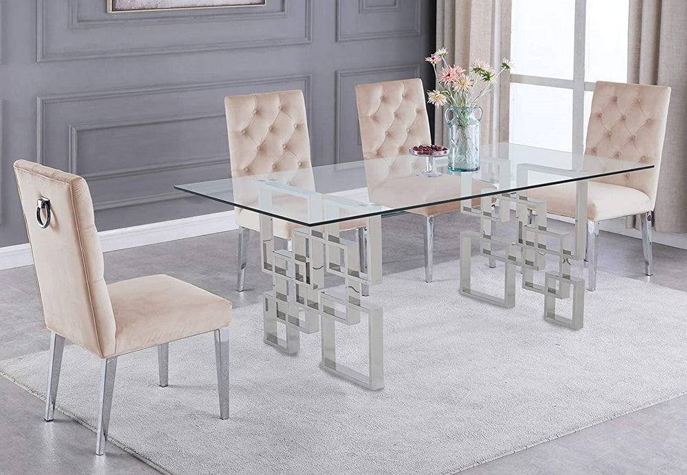 Nikola 5-Pc Silver/Beige Dining Table Set