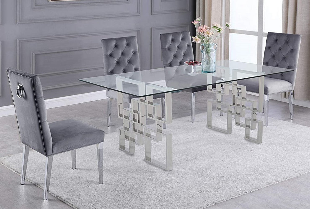 Nikola 5-Pc Silver/Gray Dining Table Set