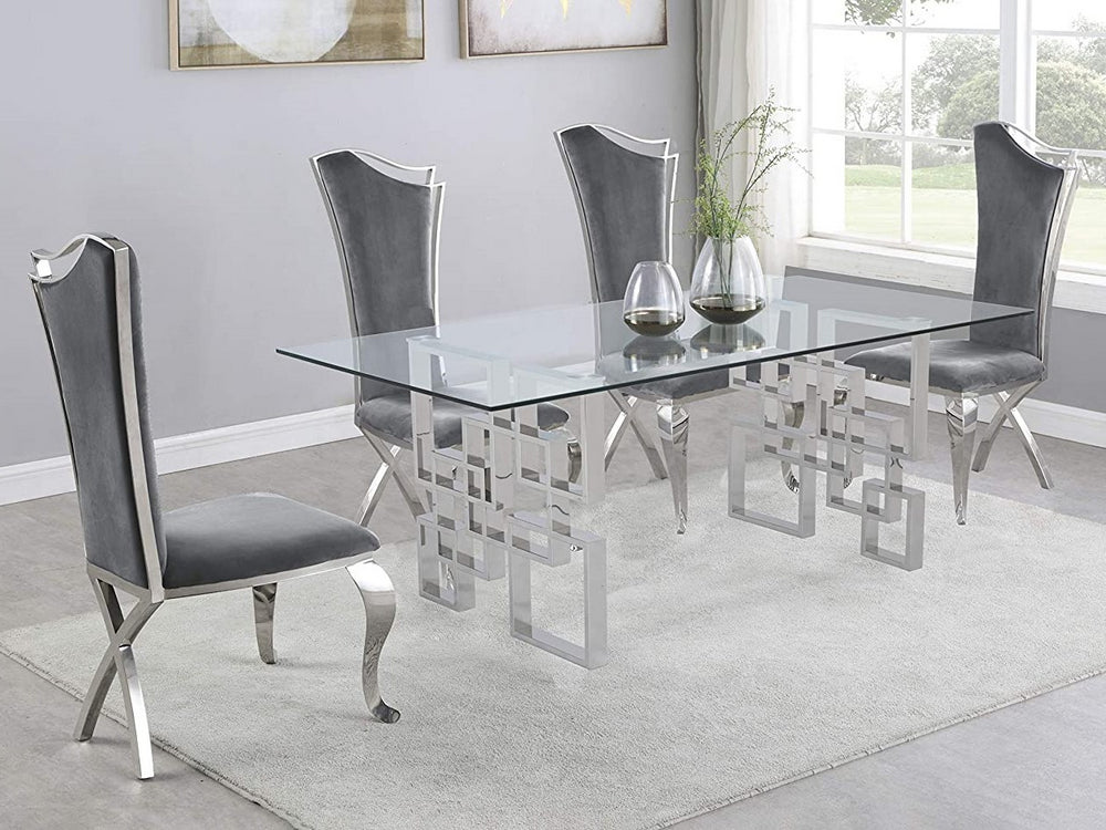 Nikola 5-Pc Silver/Dark Gray Dining Table Set