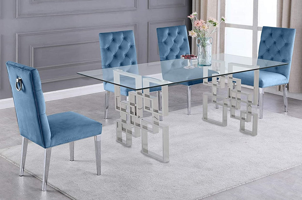 Nikola 5-Pc Silver/Teal Blue Dining Table Set