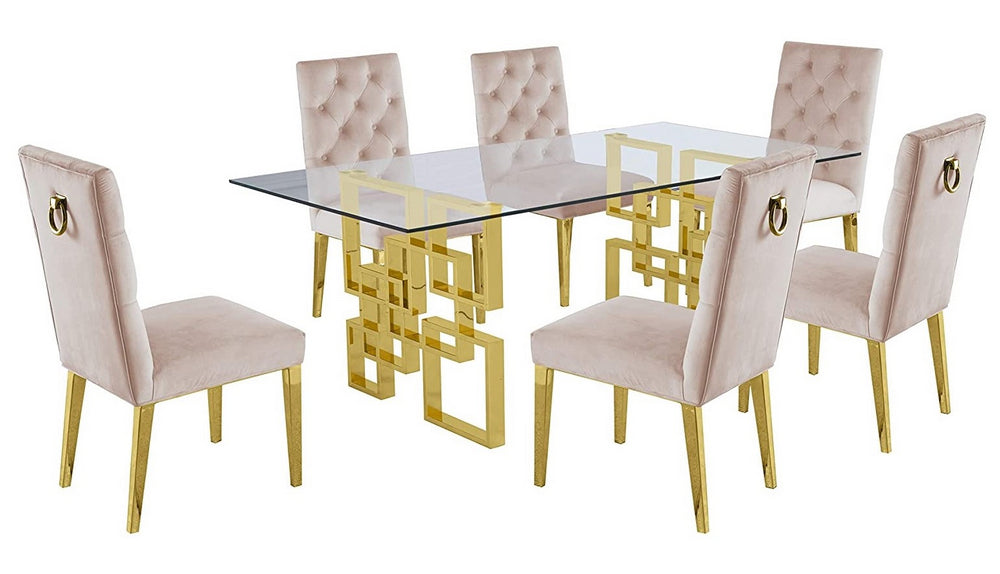Nikola 7-Pc Gold/Beige Dining Table Set