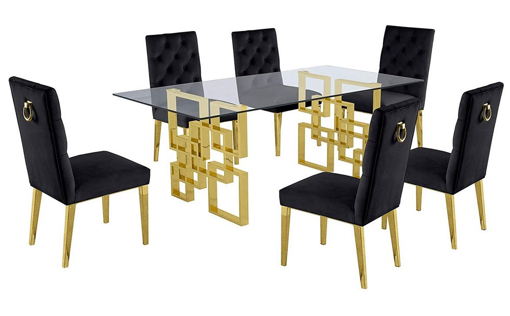 Nikola 7-Pc Gold/Black Dining Table Set