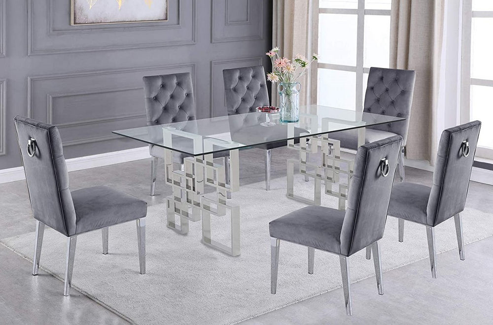 Nikola 7-Pc Silver/Gray Dining Table Set