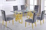 Nikola 7-Pc Gray Velvet/Gold Dining Table Set