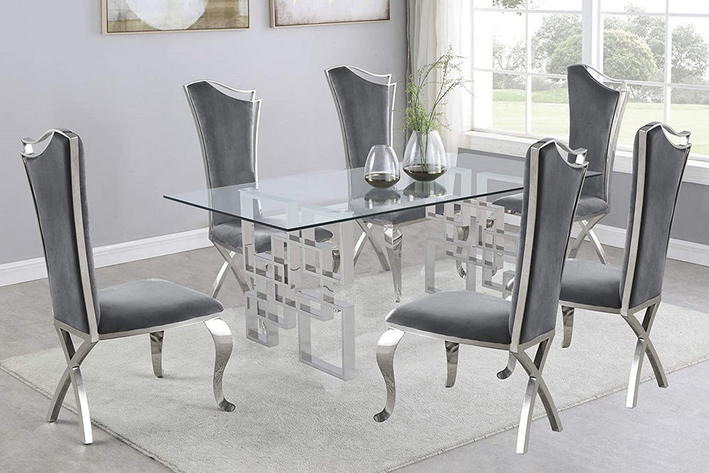 Nikola 7-Pc Silver/Dark Gray Dining Table Set