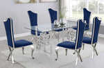 Nikola 7-Pc Silver/Navy Blue Dining Table Set