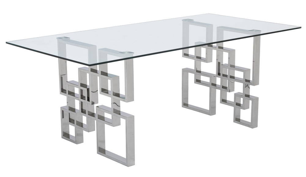 Nikola Clear Glass/Silver Metal Dining Table