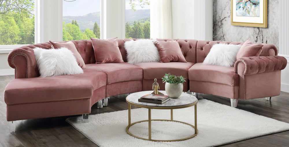 Ninagold 4-Pc Pink Velvet LAF Sectional Sofa