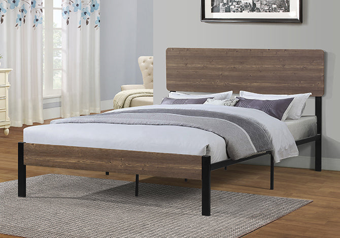 Nolan Grayish Brown Wood/Black Metal Full Platform Bed