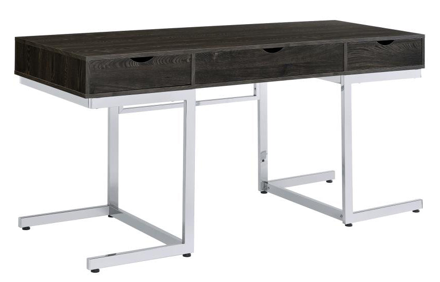 Noorvik Dark Oak Wood/Chrome Metal Writing Desk