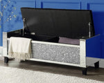 Noralie Black Upholstered/Mirrored Bench with Storage