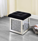 Noralie Black Upholstered/Mirrored Frame Ottoman with Storage