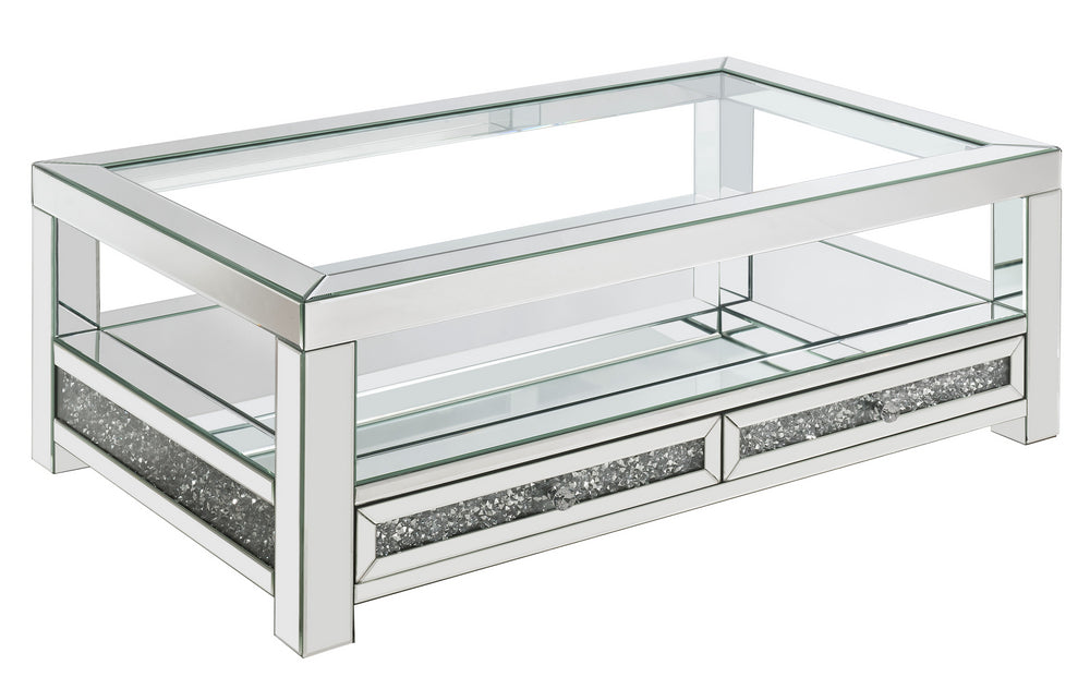 Noralie Mirrored 2-Drawer Coffee Table with Shelf