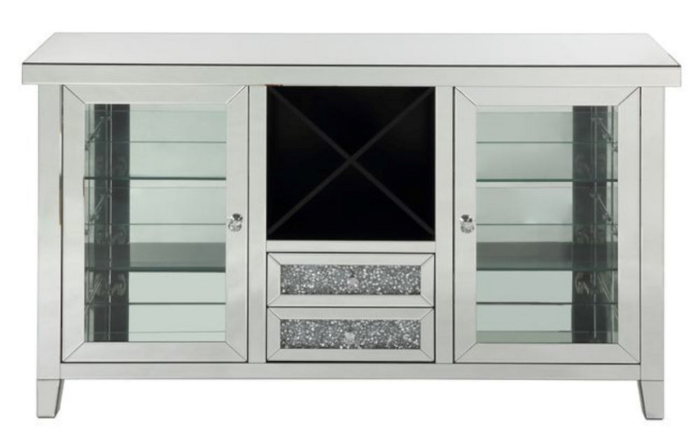 Noralie Mirrored 2-Drawer Server with Wine Rack