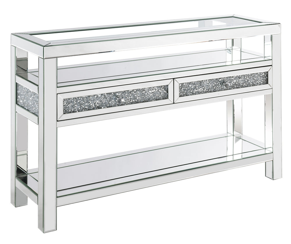 Noralie Mirrored 2-Drawer Sofa Table with 2 Shelves