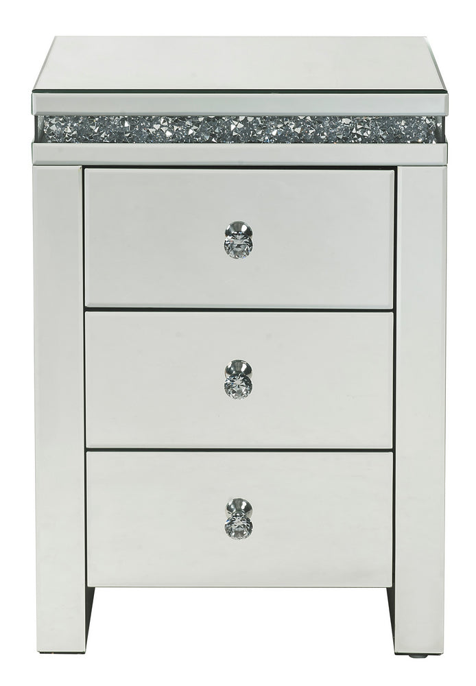 Noralie Mirrored 3-Drawer Accent Table with Faux Diamonds