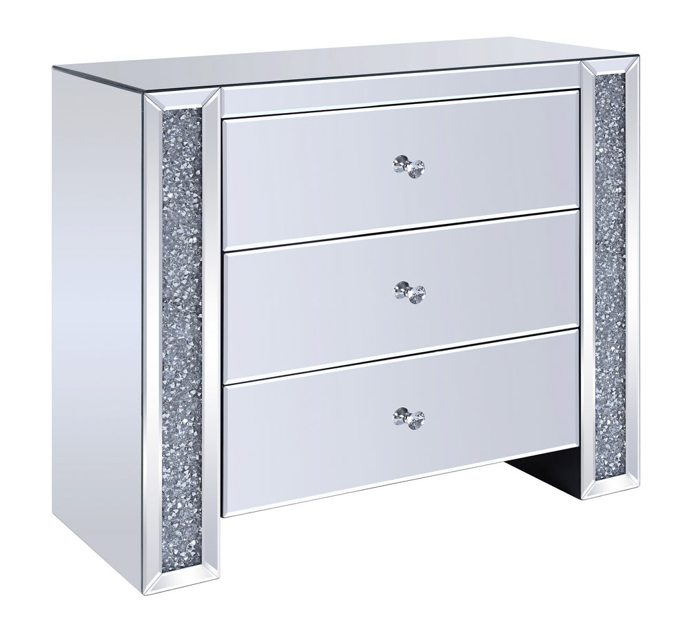 Noralie Mirrored 3-Drawer Console Cabinet with Faux Diamonds