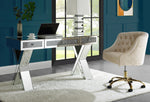 Noralie Mirrored 3-Drawer Writing Desk with Faux Diamond Inlay