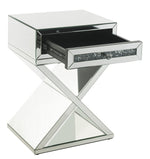 Noralie Mirrored Accent Table with Drawer & Faux Diamonds