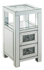 Noralie Mirrored/Clear Glass 2-Drawer Accent Table