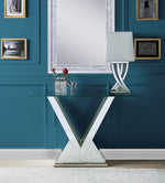 Noralie Mirrored/Clear Glass Console Table with Faux Diamonds