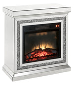 Noralie Mirrored Console with LED Fireplace & Remote Control