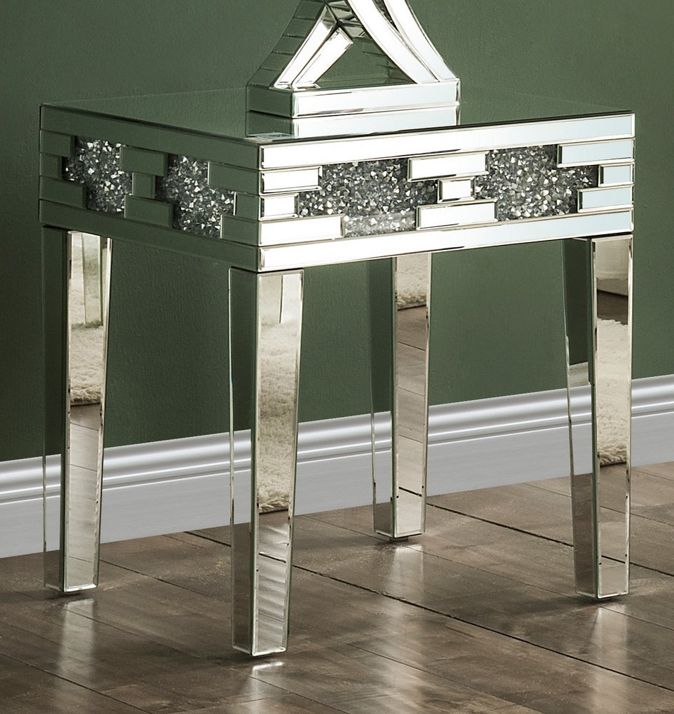 Noralie Mirrored End Table with Faux Stones