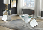 Noralie Mirrored/Faux Diamonds Coffee Table with Clear Glass Top