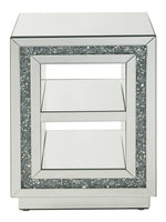 Noralie Mirrored/Faux Diamonds End Table with Shelf