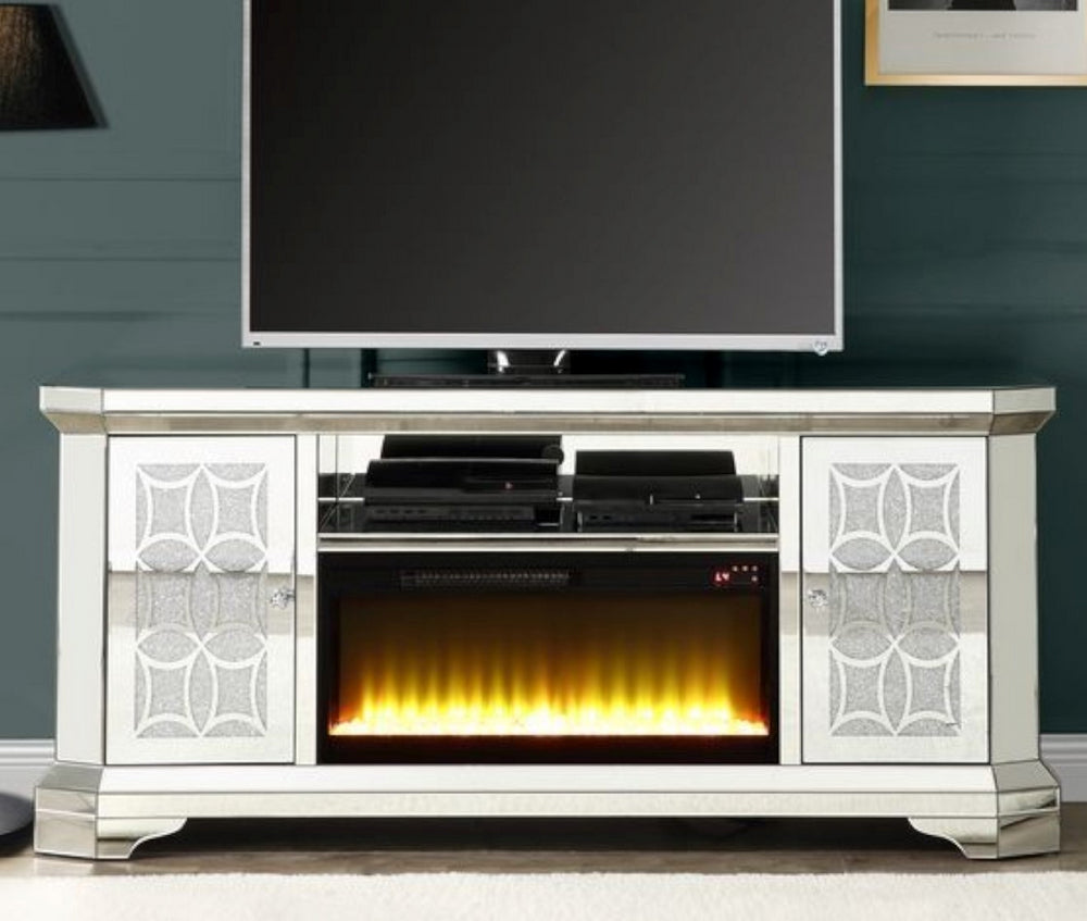 Noralie Mirrored TV Stand with Electric Fireplace