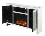 Noralie Mirrored TV Stand with LED Fireplace & Faux Diamonds