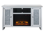 Noralie Mirrored TV Stand with LED Fireplace & Faux Diamonds