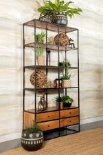 Nylah Natural Wood/Black Metal Storage Shelving