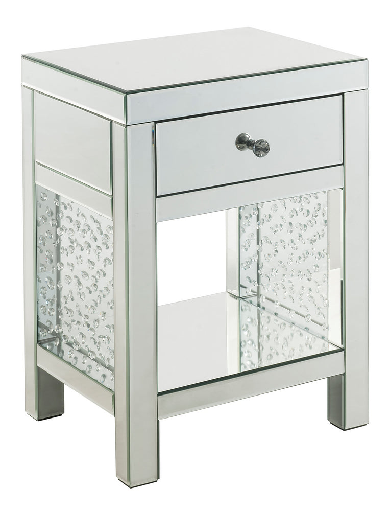 Nysa Mirrored Accent Table with Drawer & Shelf