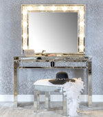 Odette Mirrored Vanity Stool with White Leatherette Seat