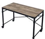 Oklarth Rustic Oak Oak/Black Metal Writing Desk with Wheels