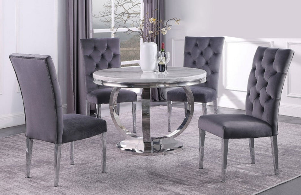 Olamide 5-Pc Grey/Faux Marble Dining Set