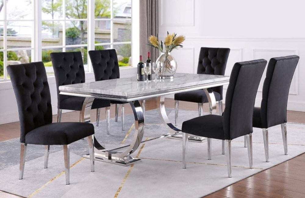 Olamide 7-Pc Black/Faux Marble Dining Set