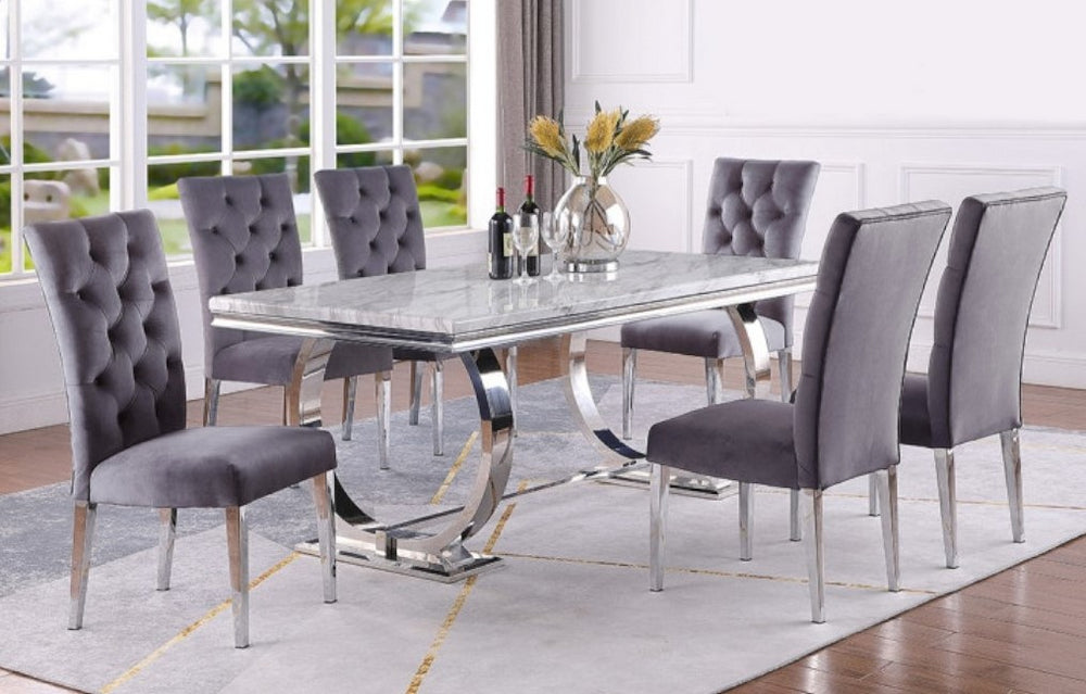 Olamide 7-Pc Grey/Faux Marble Dining Set