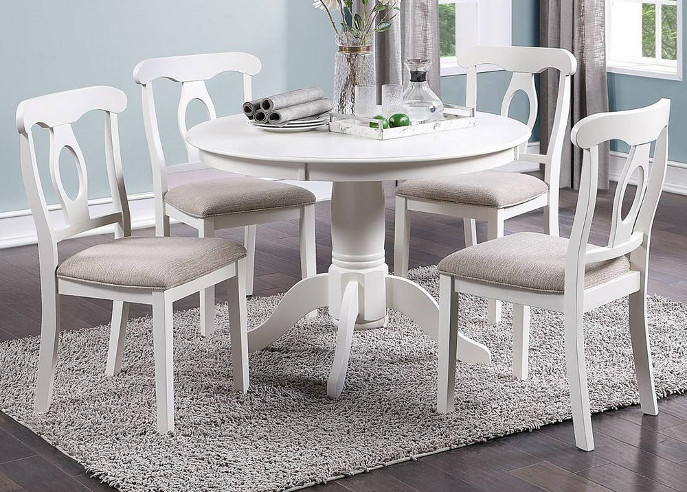 Olive 5-Pc White Wood/Fabric Dining Table Set