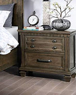 Olivette Dark Brown Wood 2-Drawer Nightstand