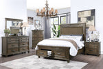 Olivette Dark Brown Wood Queen Bed w/Upholstered Headboard