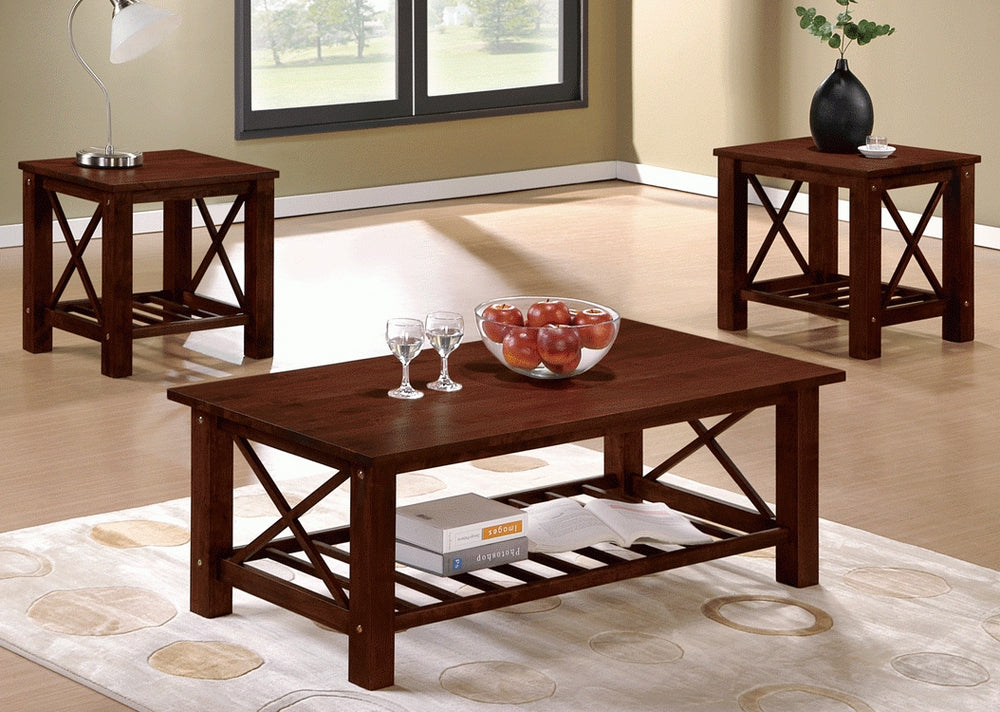 Oluchi 3-Pc Brown Wood Table Set with Bottom Shelves