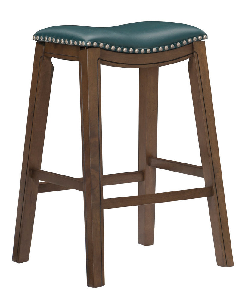 Ordway Green Faux Leather/Brown Wood Pub Stool