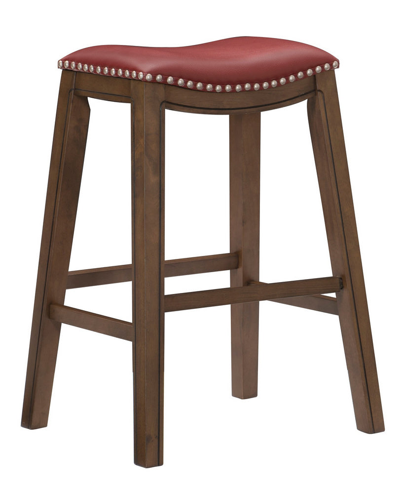 Ordway Red Faux Leather/Brown Wood Pub Stool