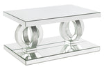 Ornat Mirrored Coffee Table with Double Pedestal Base