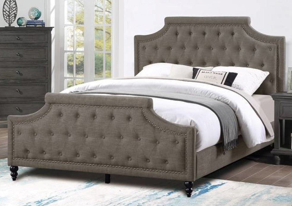 Ortrun Brown Fabric Button Tufted Cal King Bed